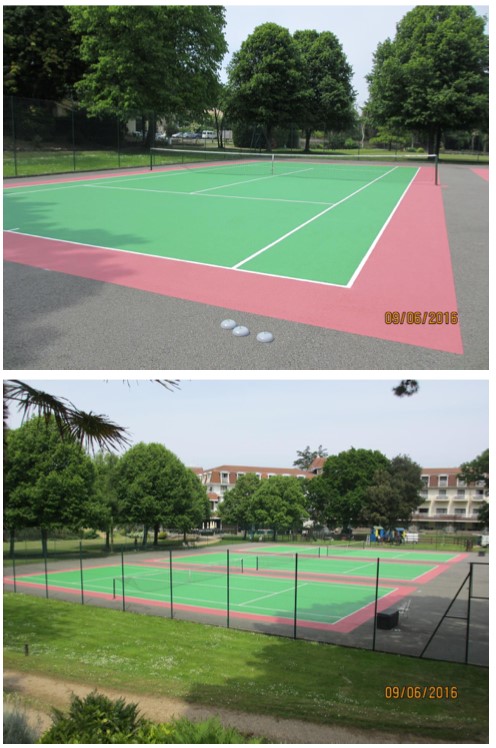 Paint for hard surface tennis courts, guernsey